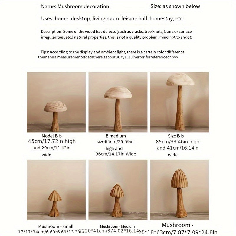 Hand-Carved Bohemian Wooden Mushroom – Large Charming Garden Accent Versatile Indoor/Outdoor Decor for Living Room &