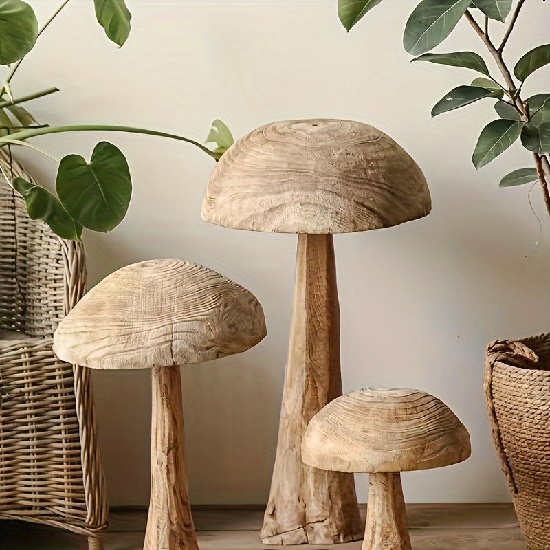 Hand-Carved Bohemian Wooden Mushroom – Large Charming Garden Accent Versatile Indoor/Outdoor Decor for Living Room &