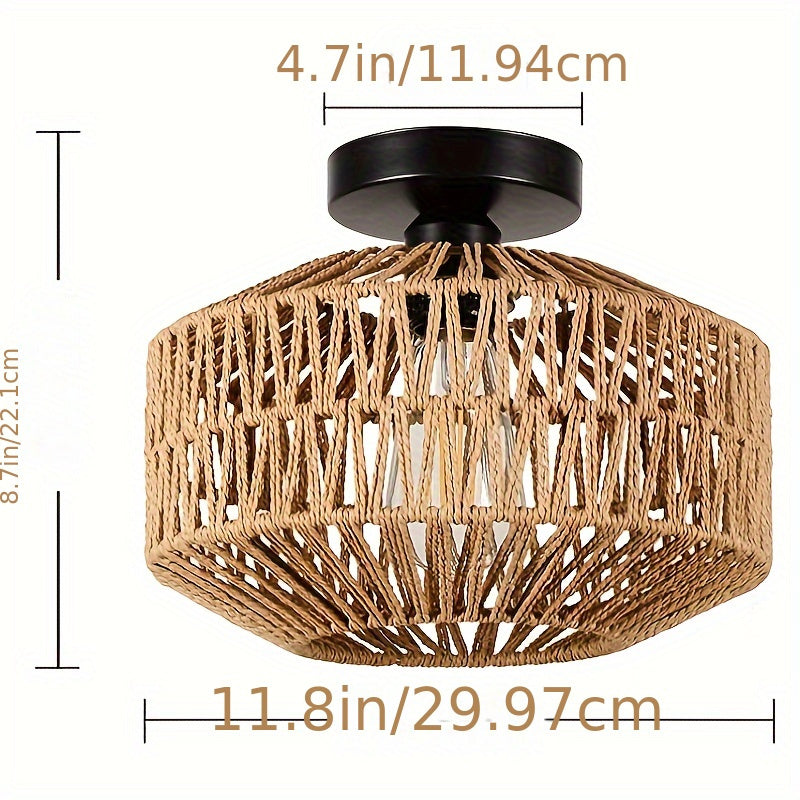 Handcrafted Rattan Bohemian Ceiling Light – Rustic Boho Charm for Bedroom Hallway Kitchen & Entryway (Light Bulb