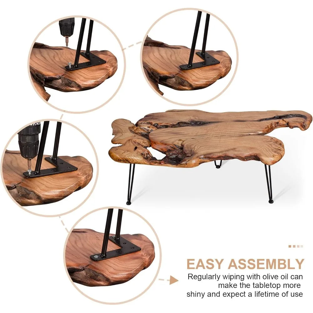 Handcrafted Wooden Coffee Table with Metal Hairpin Legs - Natural Wood Design - Custom Live edge Coffee Table
