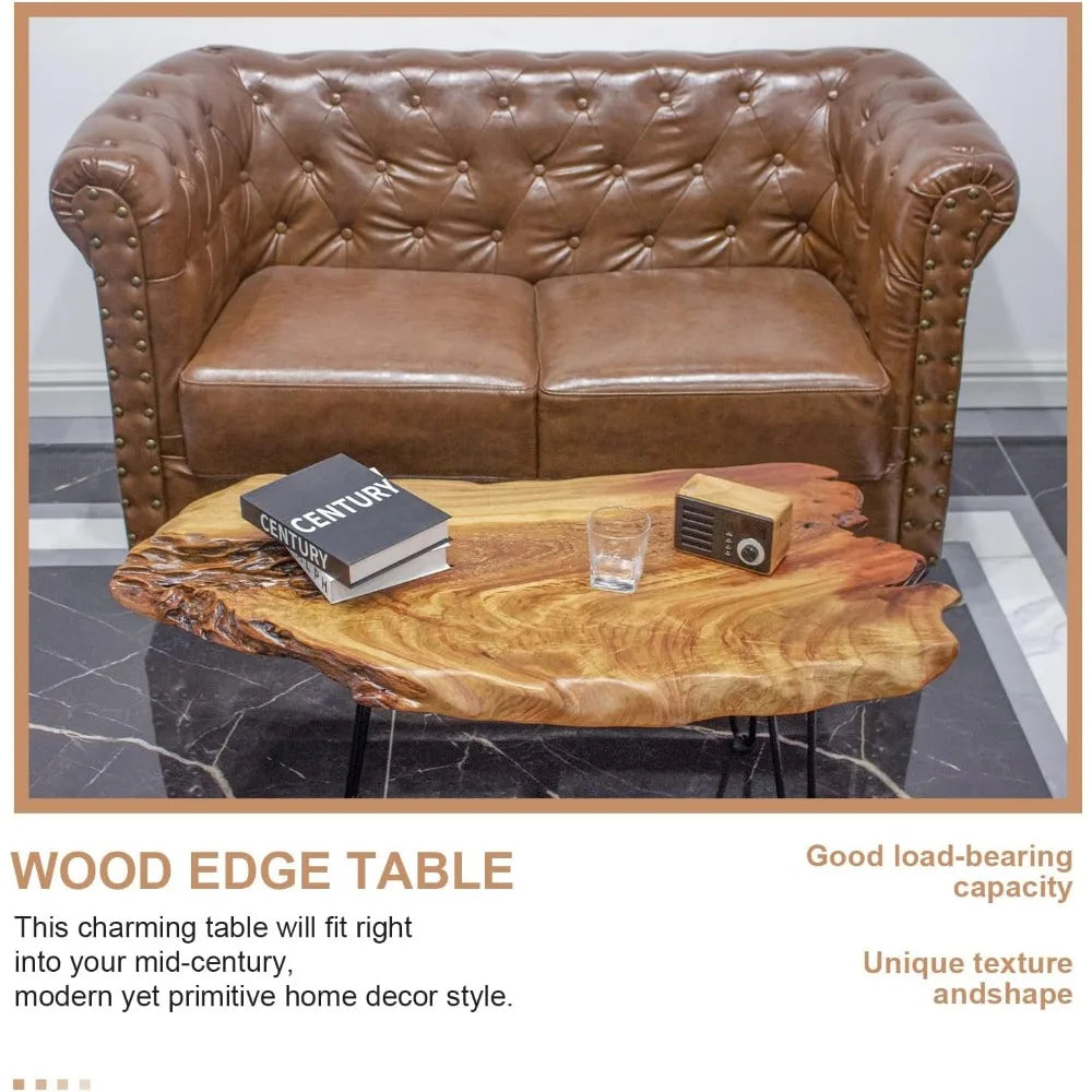 Handcrafted Wooden Coffee Table with Metal Hairpin Legs - Natural Wood Design - Custom Live edge Coffee Table