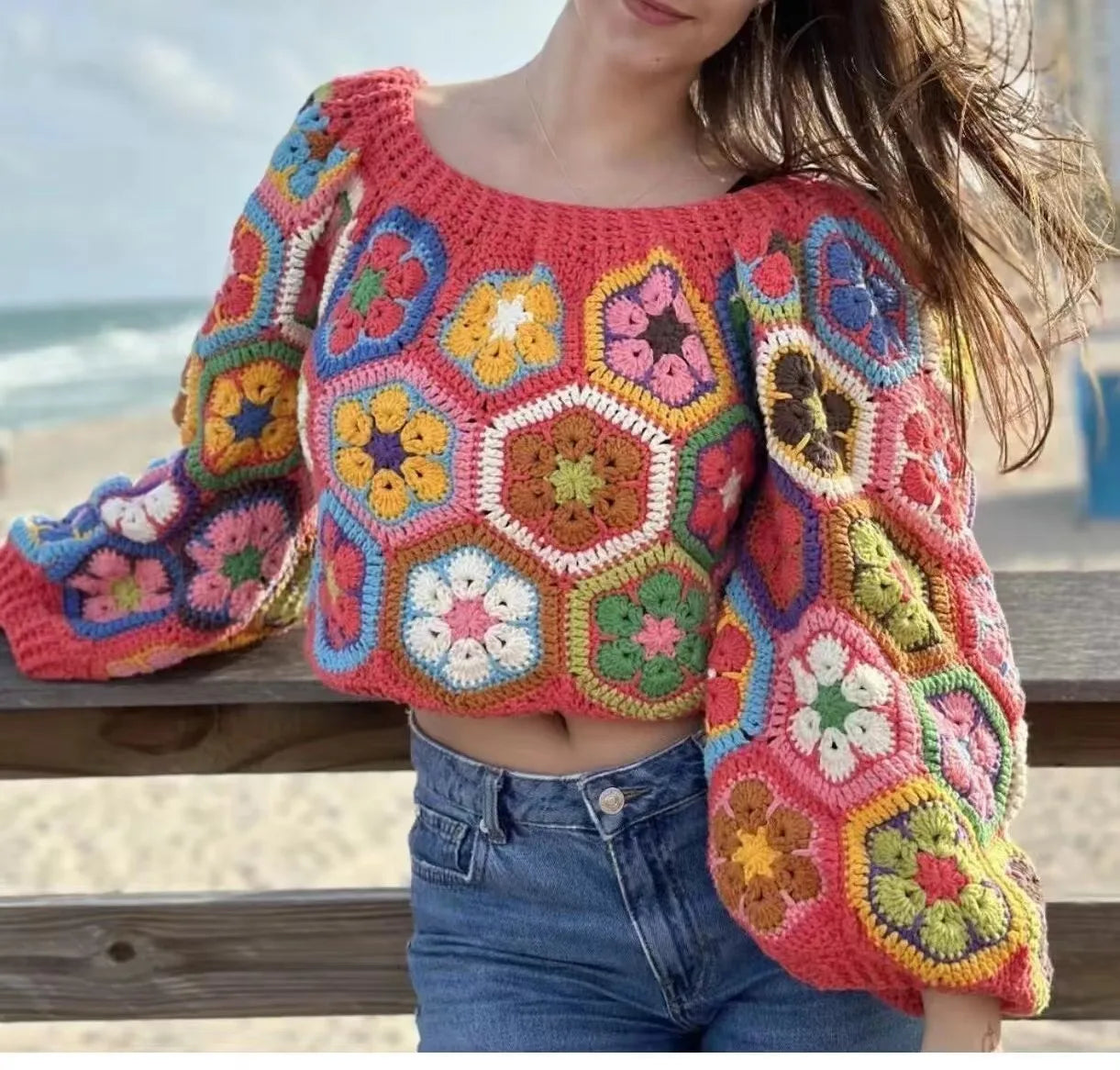 Handmade Pullover Sweater – Loose Casual Short Top for Women’s Unique Style - Sweaters