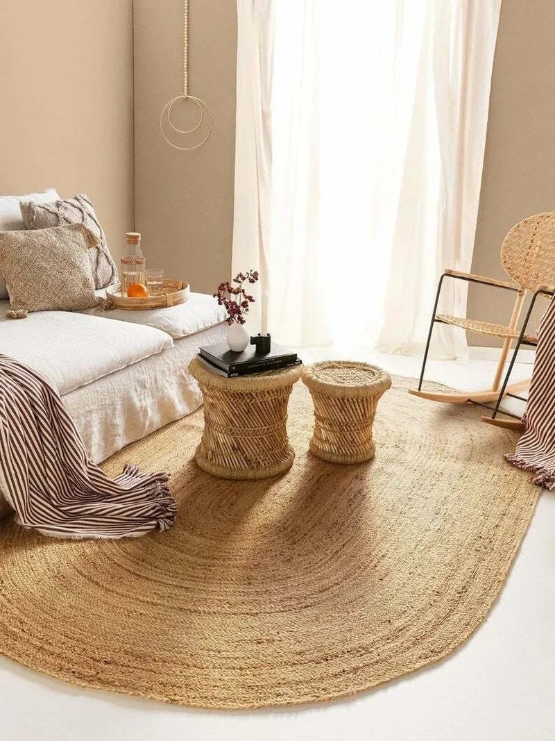 Handwoven Jute Reversible Area Rug – Natural Woven Oval Carpet for Home and Outdoor Use - Interior and Exterior Rug