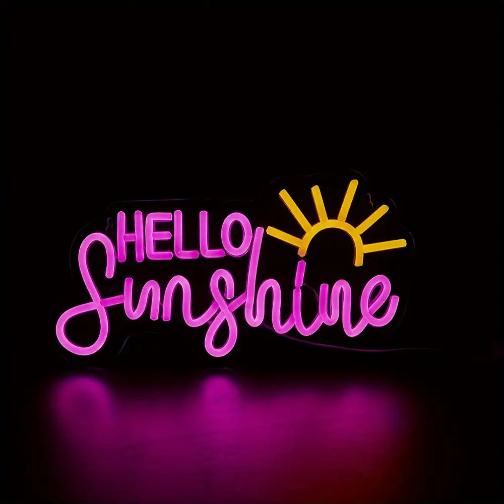Hello Sunshine LED Neon Sign - Pink & Yellow USB Powered Wall Decor for Bedroom Game Room or Dining Area - Ideal