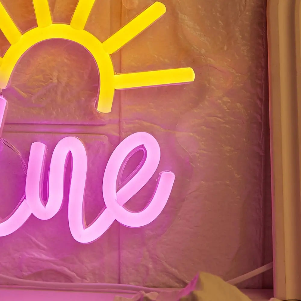 Hello Sunshine LED Neon Sign - Pink & Yellow USB Powered Wall Decor for Bedroom Game Room or Dining Area - Ideal