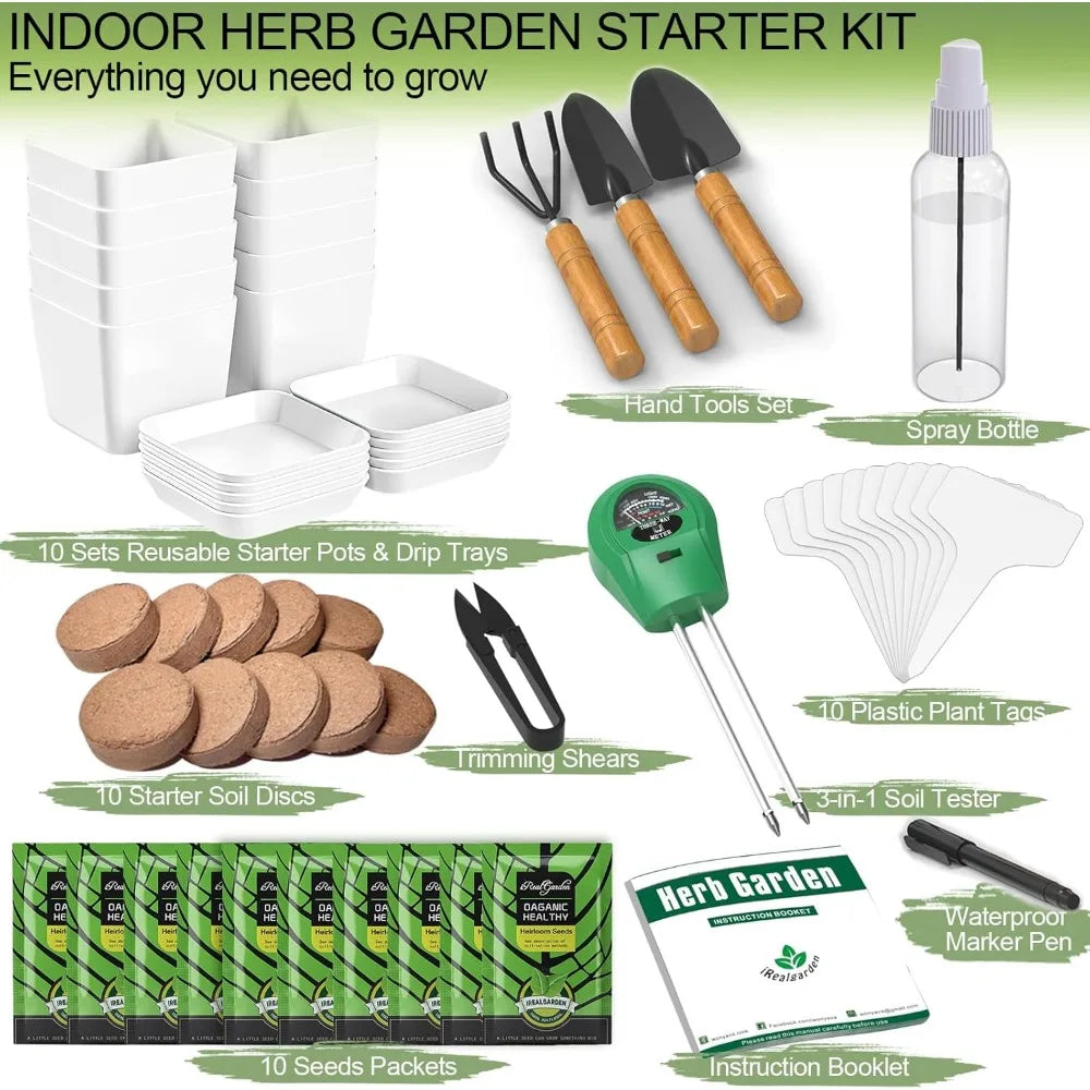 Herb Garden Kit Indoor Herb Garden Starter Kit - 10 Variety Herbs Kitchen Window Herb Garden Planter Indoor\Outdoor