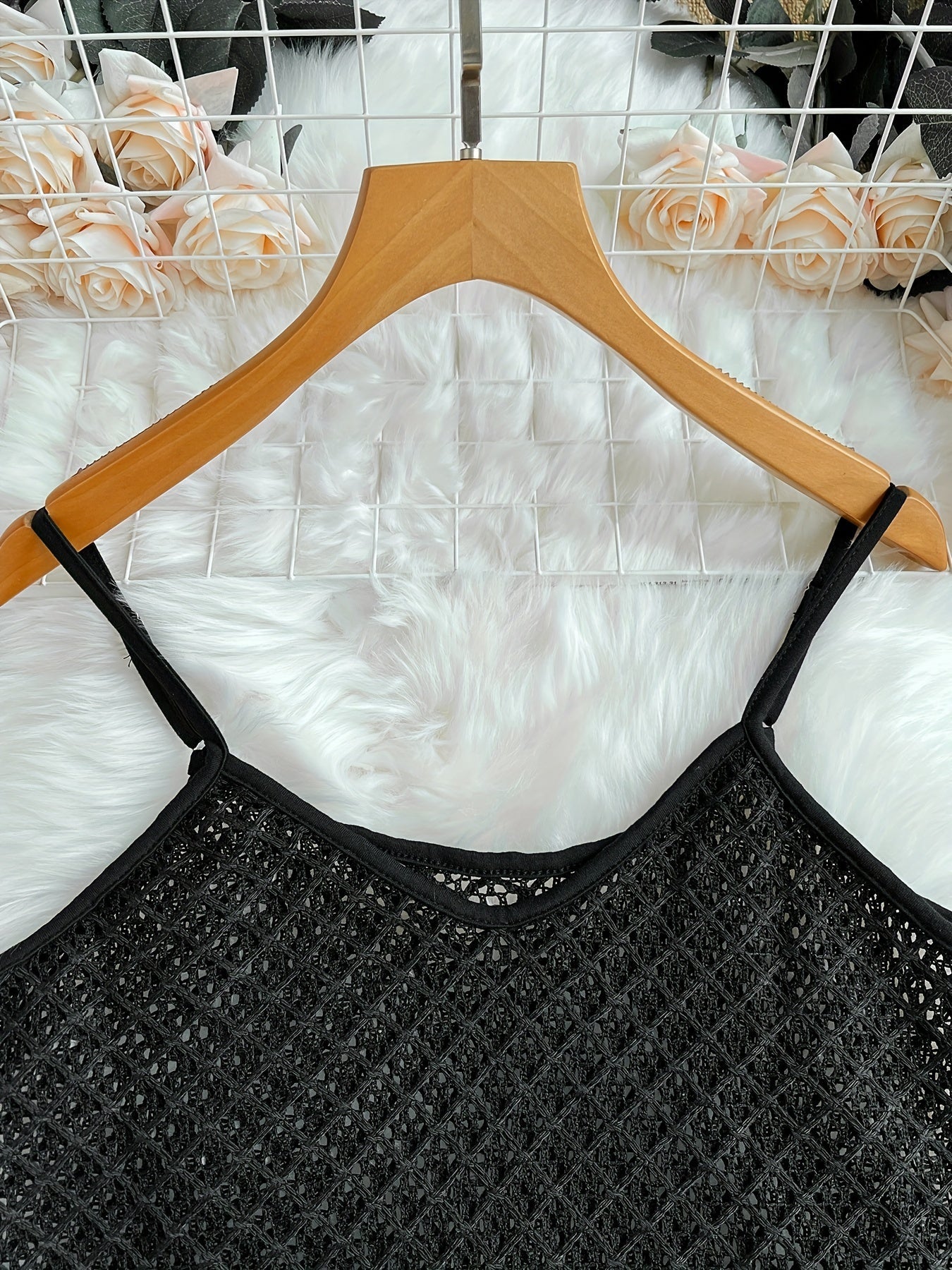 Hollow Out Crochet Fringe Hem Cami Top – Vacation-Style Sleeveless Camisole for Spring & Summer - Tank Top