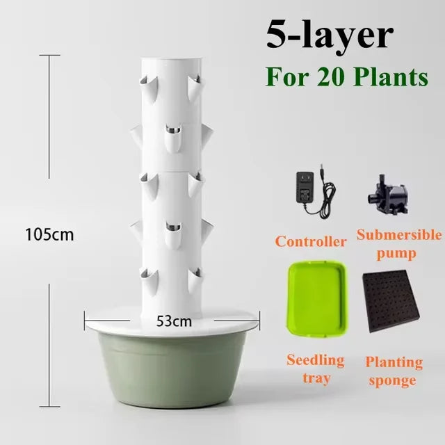 Hydroponic System Vertical Planter – Aeroponic Grow Tower for Plants Vegetables and Herbs | Space-Saving Hydroponics