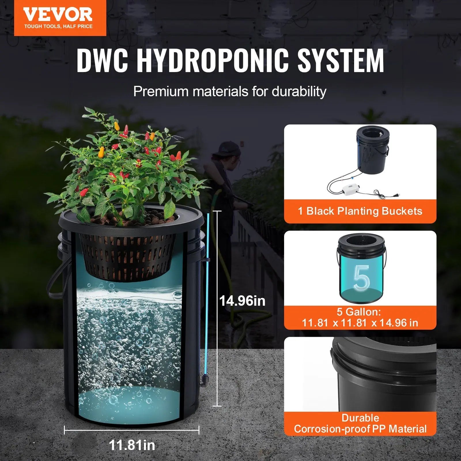 Hydroponics Grow System Deep Water Culture with Top Drip 1 Bucket 5Gal - United States - Hydroponics System