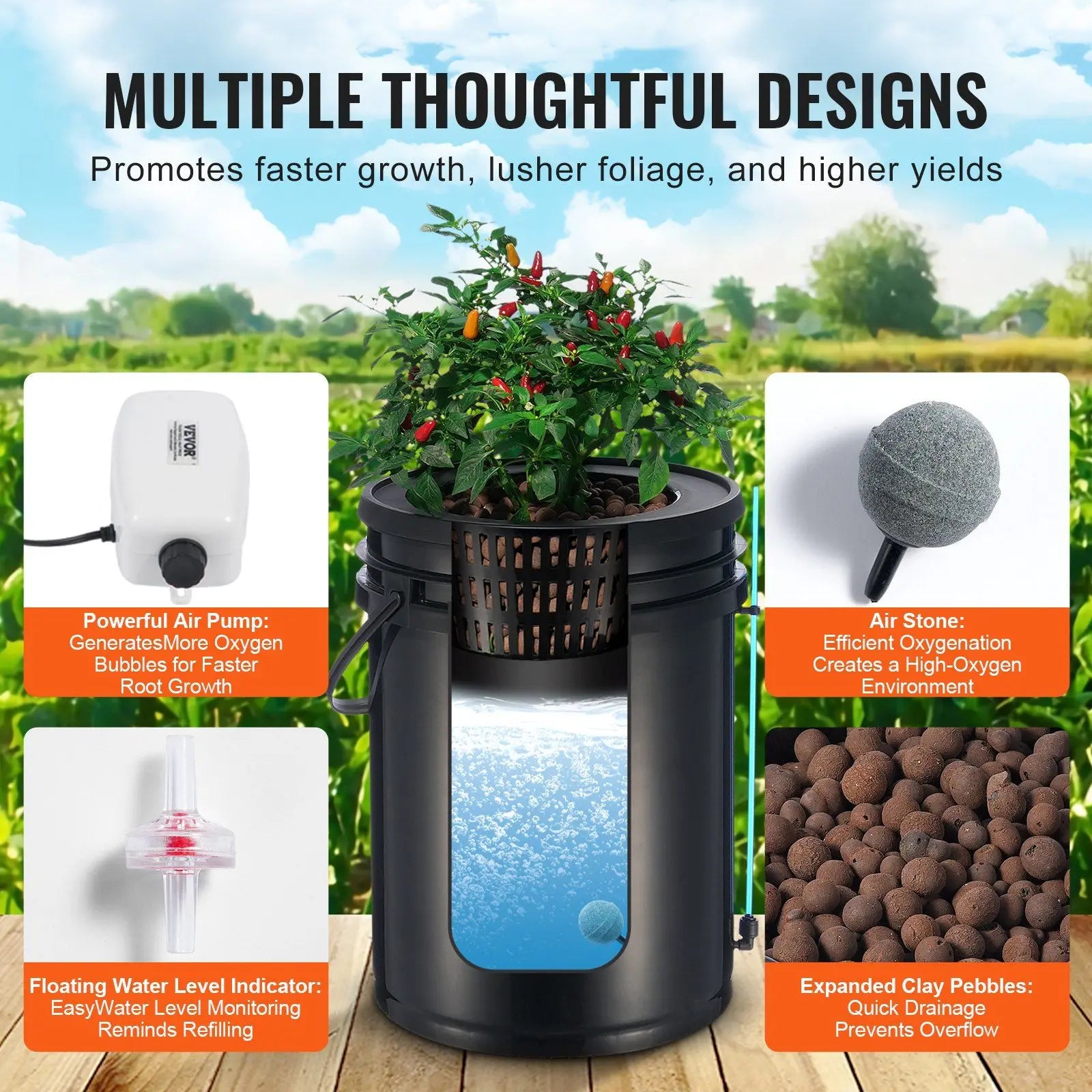Hydroponics Grow System Deep Water Culture with Top Drip 1 Bucket 5Gal - United States - Hydroponics System