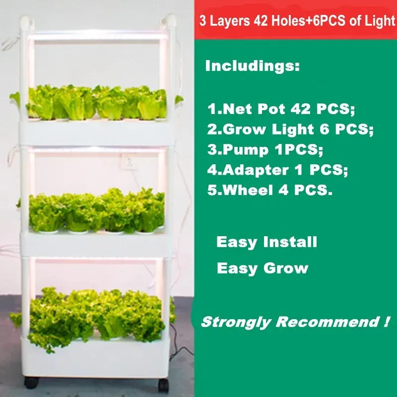 Hydroponics Growing System Indoor Garden Kit - 3 Layers 42 Pods with LED Light for Vegetables Strawberries & Herbs