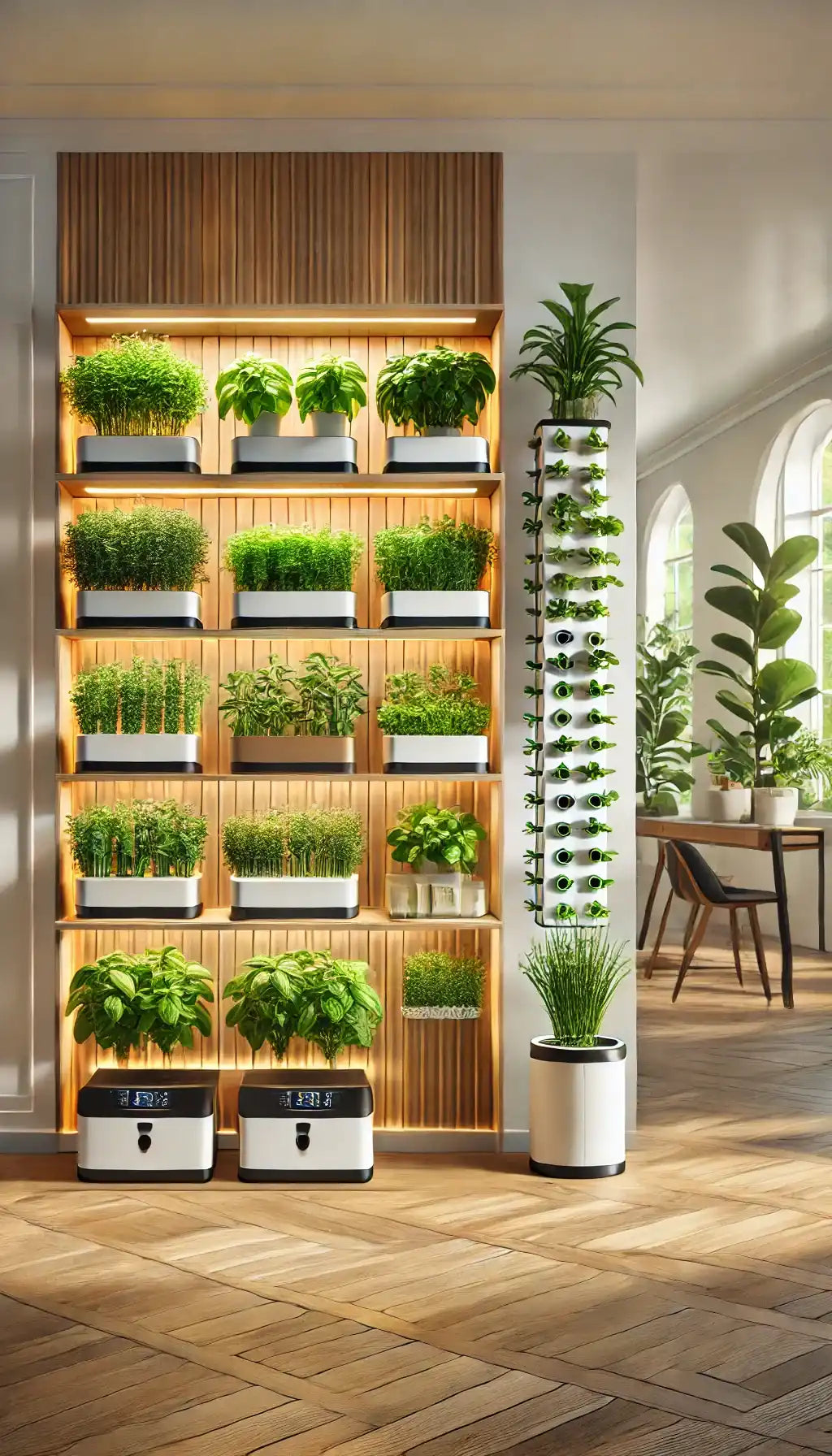 Indoor herb garden shelves.