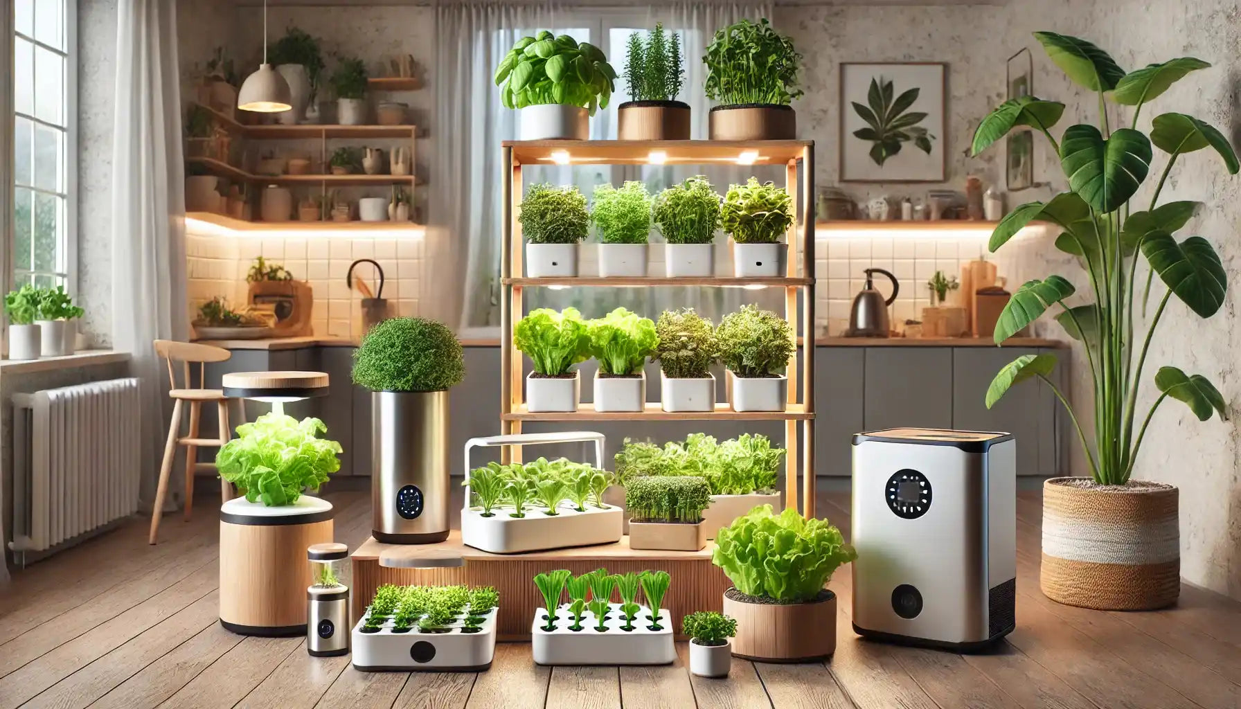 Indoor hydroponic garden setup.
