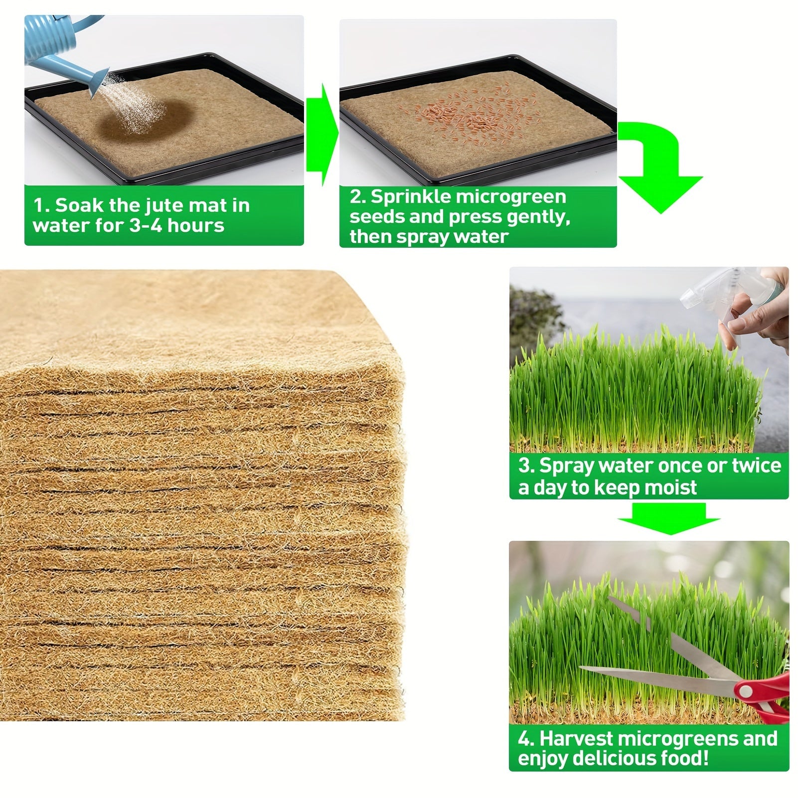 Jute Microgreens Grow Mats – Eco-Friendly Hydroponic Grow Pads for Sprouting Trays Microgreens and Wheatgrass - Jute