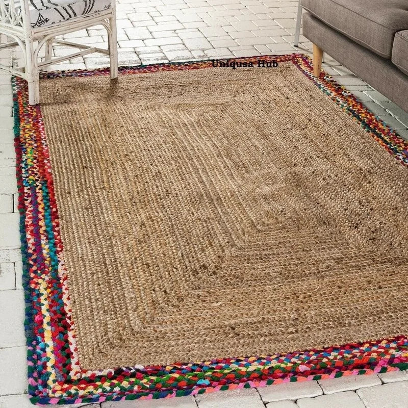 Jute Rug Cotton Handmade Reversible Rustic Appearance Area Runner Home Decoration Area Rug Carpets for Living Room