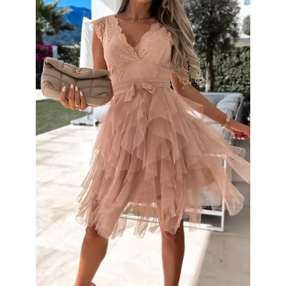 Lace Patchwork Asymmetrical White Boho Dress Femme Sexy Sleeveless Slim Fit Party Dress Solid Summer Backless V Neck