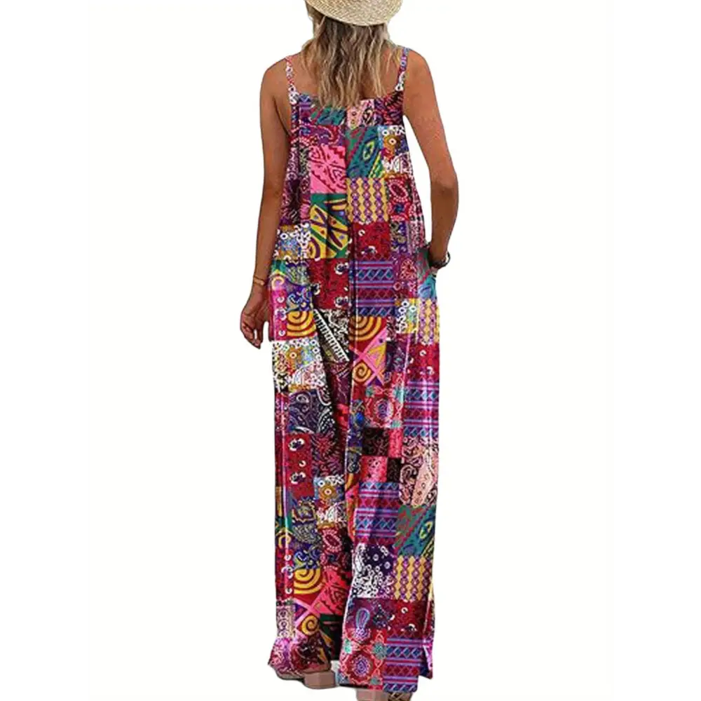 Ladies’ Casual Sleeveless Floral Jumpsuit - Summer Camisole Wide-Leg Overalls with Pockets - Jumpsuit