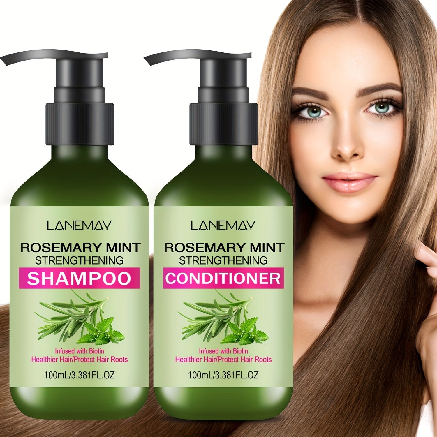 Lanemay Rosemary Mint Strengthening Shampoo and Conditioner Set 2PCS Unisex Hair Care for Normal Hair Types