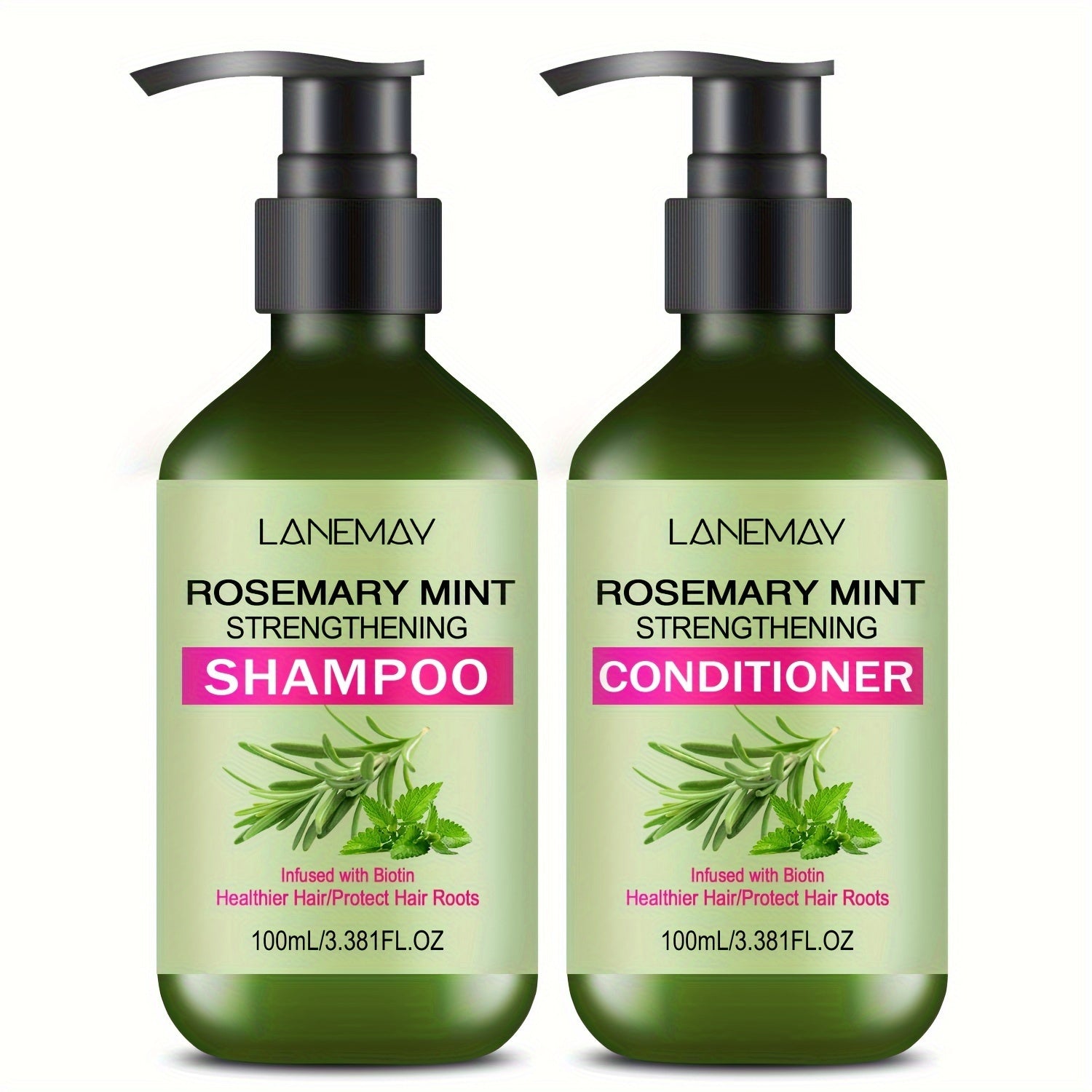 Lanemay Rosemary Mint Strengthening Shampoo and Conditioner Set 2PCS Unisex Hair Care for Normal Hair Types