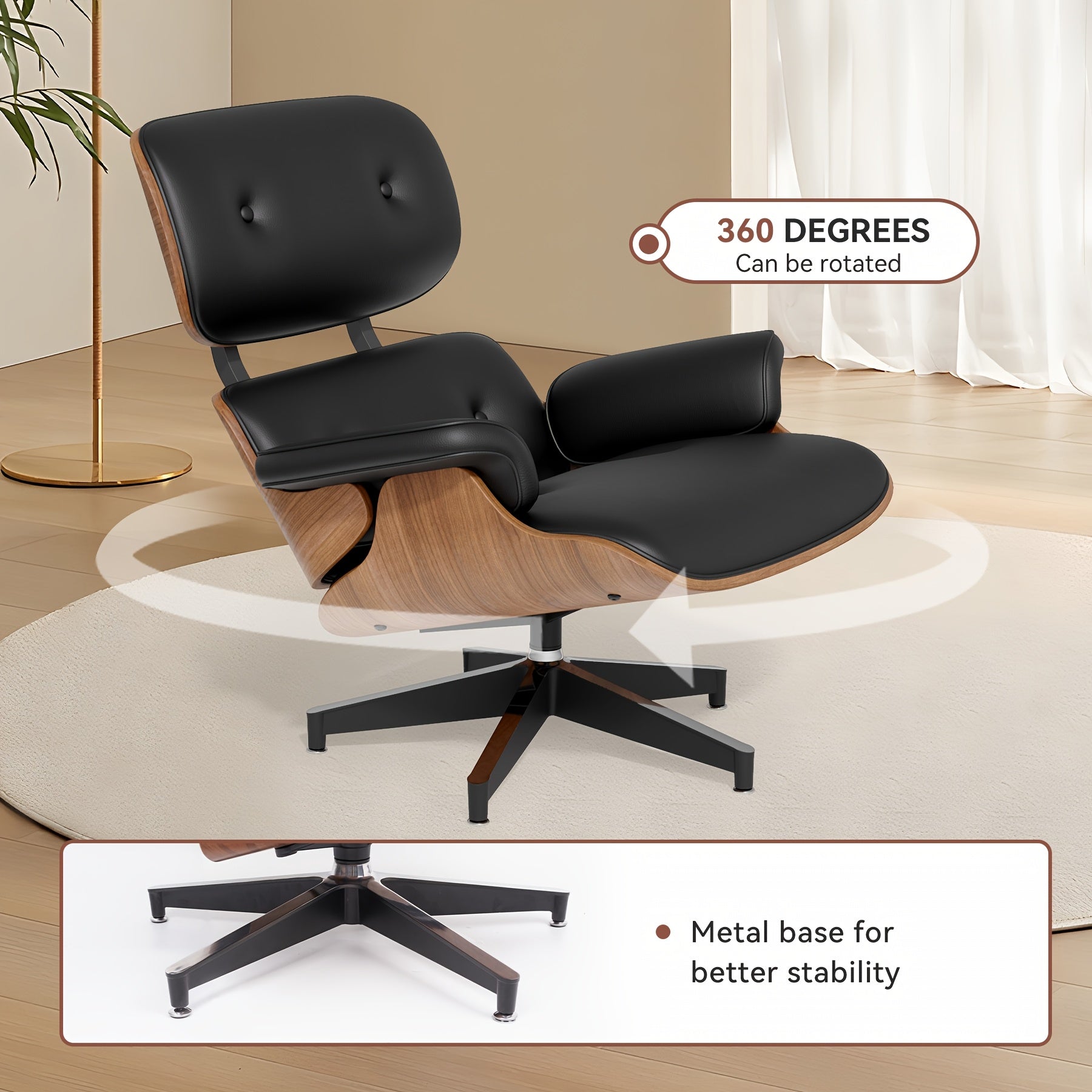 [Leather Lounge Chair With Ottoman] Genuine/PU Leather Lounge Chair With Ottoman Comfy Recliner With Wide Armrest Mid