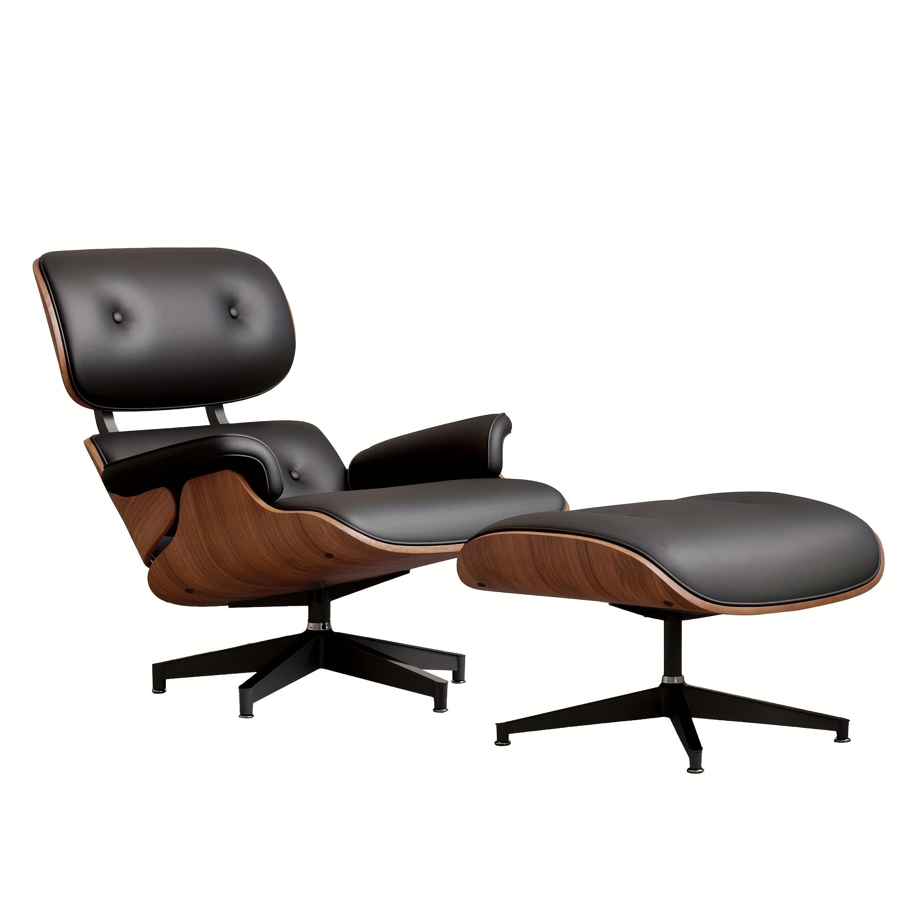 [Leather Lounge Chair With Ottoman] Genuine/PU Leather Lounge Chair With Ottoman Comfy Recliner With Wide Armrest Mid