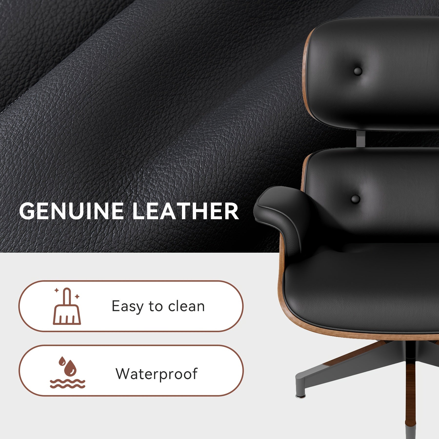 [Leather Lounge Chair With Ottoman] Genuine/PU Leather Lounge Chair With Ottoman Comfy Recliner With Wide Armrest Mid
