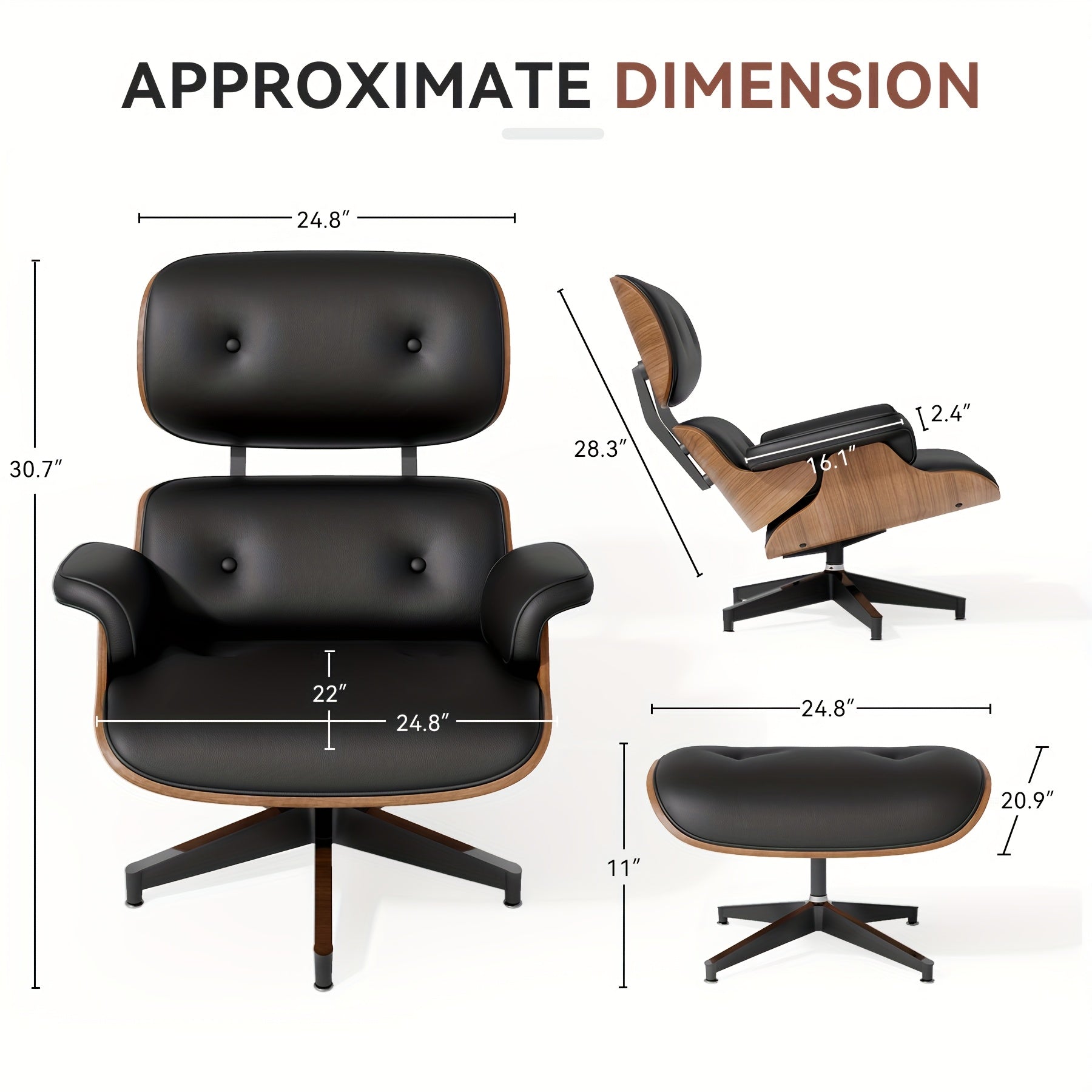 [Leather Lounge Chair With Ottoman] Genuine/PU Leather Lounge Chair With Ottoman Comfy Recliner With Wide Armrest Mid