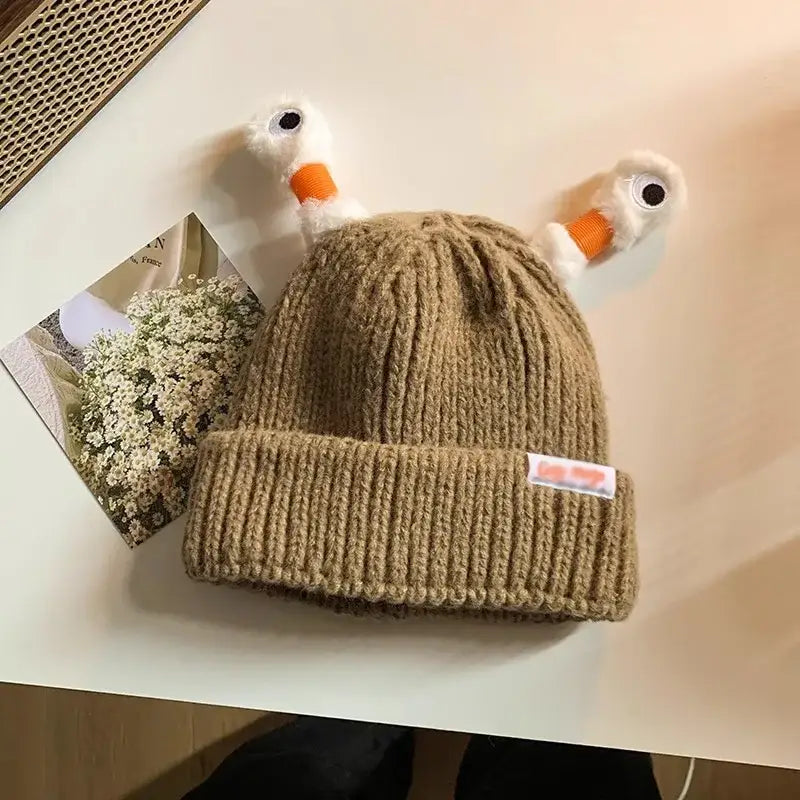 Light Up Hat Cute Frog Cartoon Funny Winter LED Cap Beanie For Women Trending - khaki / 53-60cm - Beanie