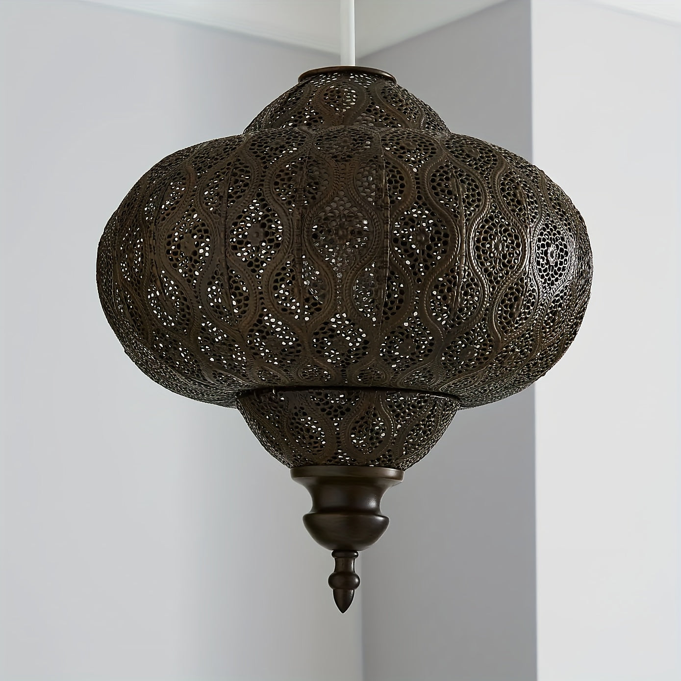 Lucena Fretwork Modern Drum Pendant Shade – Antique Bronze Finish Battery-Free Design - Pendant Light