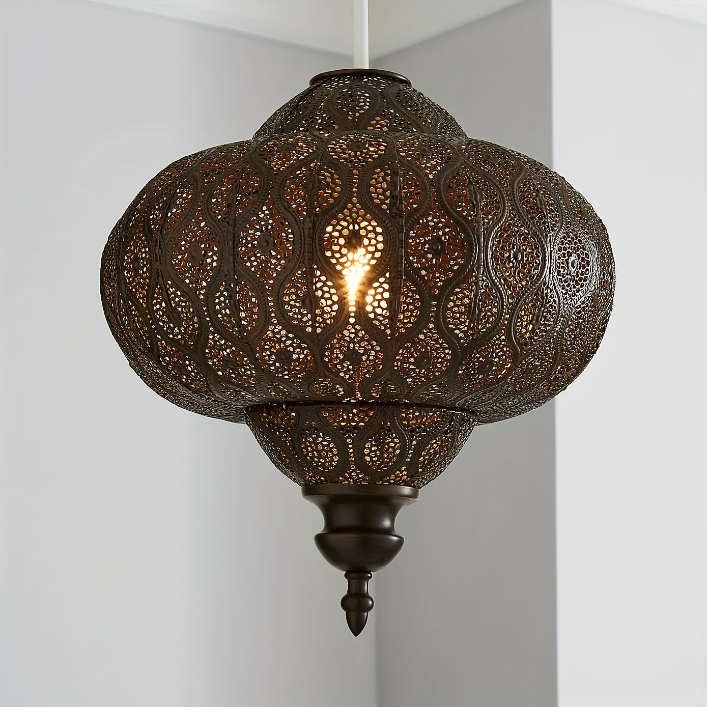 Lucena Fretwork Modern Drum Pendant Shade – Antique Bronze Finish Battery-Free Design - Pendant Light