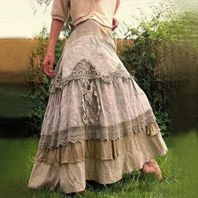 Luxury Women’S Elegant Dress Outfits Women’s Boho Tiered Long Lace Skirt Maxi Net Dresses - Grey / XXXL / United States