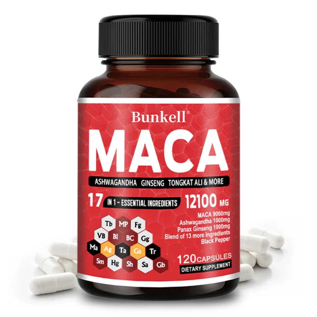 Maca Root Capsules 12100 mg Red Yellow and Black Maca for Energy Vitality and Athletic Performance - 120count / United