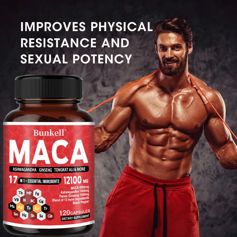 Maca Root Capsules 12100 mg Red Yellow and Black Maca for Energy Vitality and Athletic Performance - 120count / United