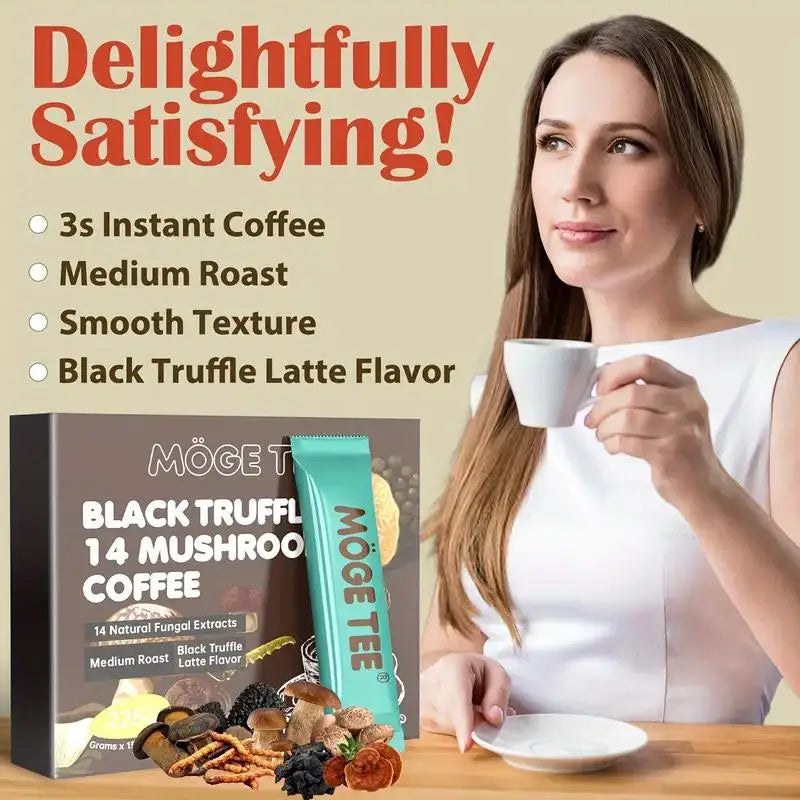 MOGE TEE 14 Mushroom Coffee Black Truffle Latte Cold Brew Arabica 8OZ (15 Packets) - Mushroom Coffee