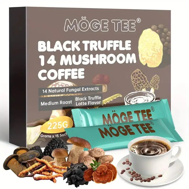 MOGE TEE 14 Mushroom Coffee Black Truffle Latte Cold Brew Arabica 8OZ (15 Packets) - Mushroom Coffee