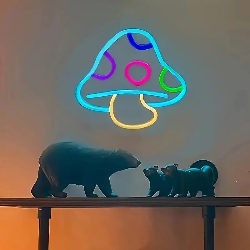 Mushroom Neon Sign Light - Cute Mushroom Night Light for Game Room & Bedroom Wall Decor Perfect Holiday Gift for Boys &