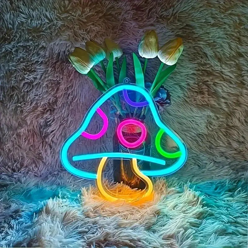 Mushroom Neon Sign Light - Cute Mushroom Night Light for Game Room & Bedroom Wall Decor Perfect Holiday Gift for Boys &