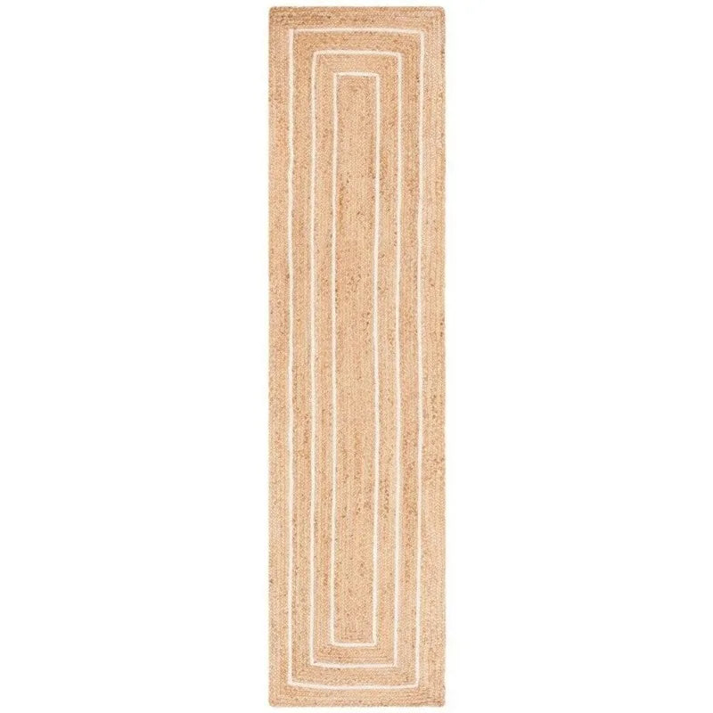 Natural Jute Rug with White Stripes – Rectangular Boho Chic Style Large Area Rug - Interior and Exterior Rug