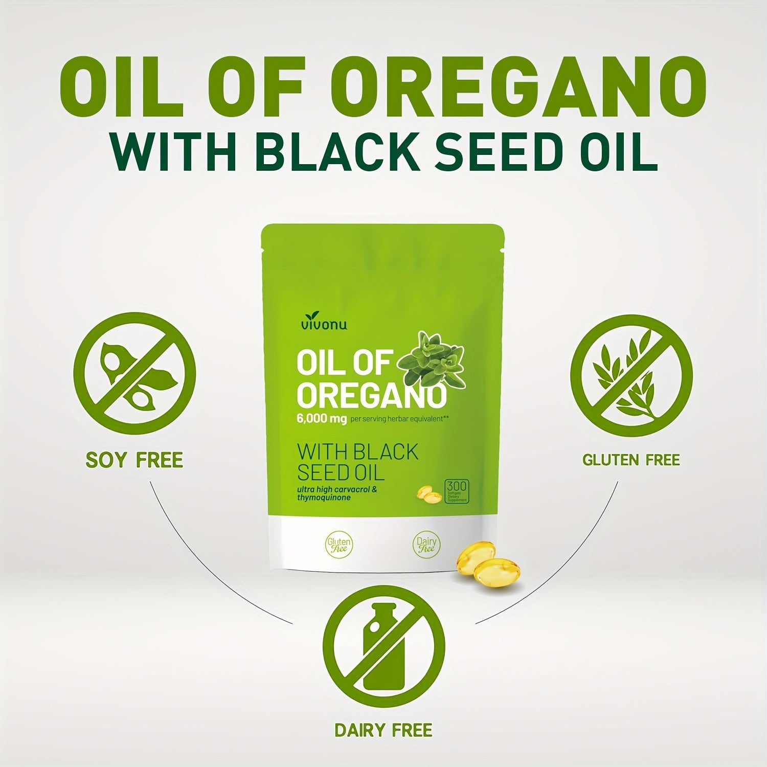Oil of Oregano 300 Capsules with Black Seed Oil – Natural Antioxidants for Fitness & Nutritional Support - 1pc