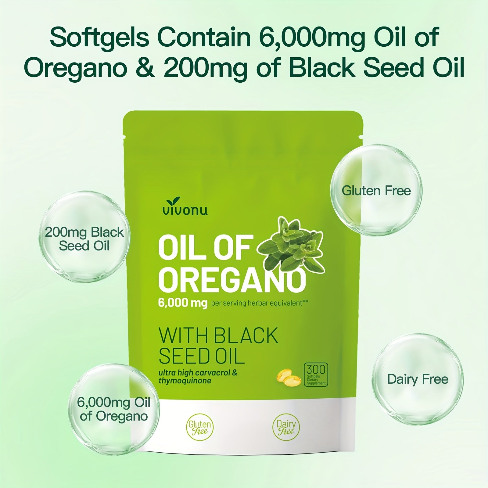 Oil of Oregano 300 Capsules with Black Seed Oil – Natural Antioxidants for Fitness & Nutritional Support - 1pc