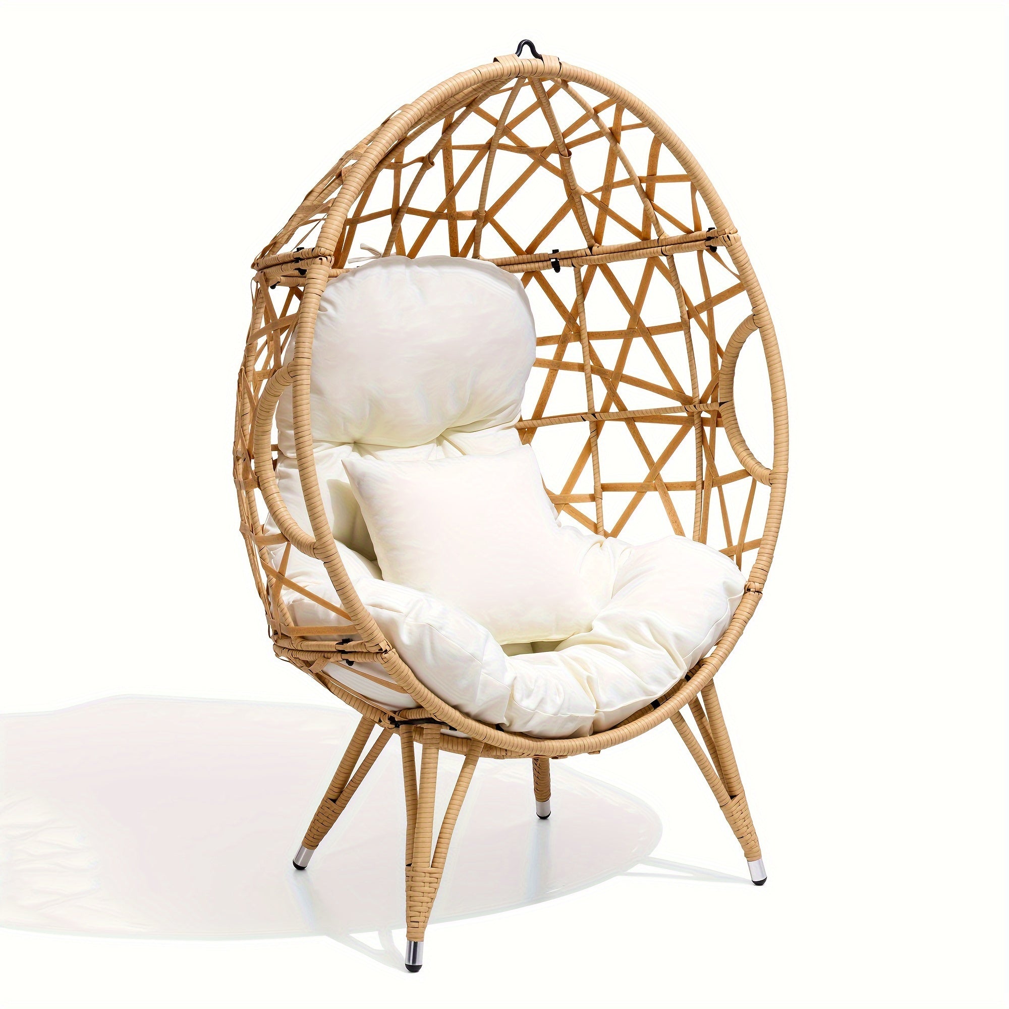 Patio Wicker Egg Chair with Cushion and Pillow Oversized Rattan Hanging Basket Lounge Chair with Legs Teardrop Cuddle