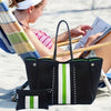 2Piece Striped Neoprene Beach Tote Bags  Magnet Closure