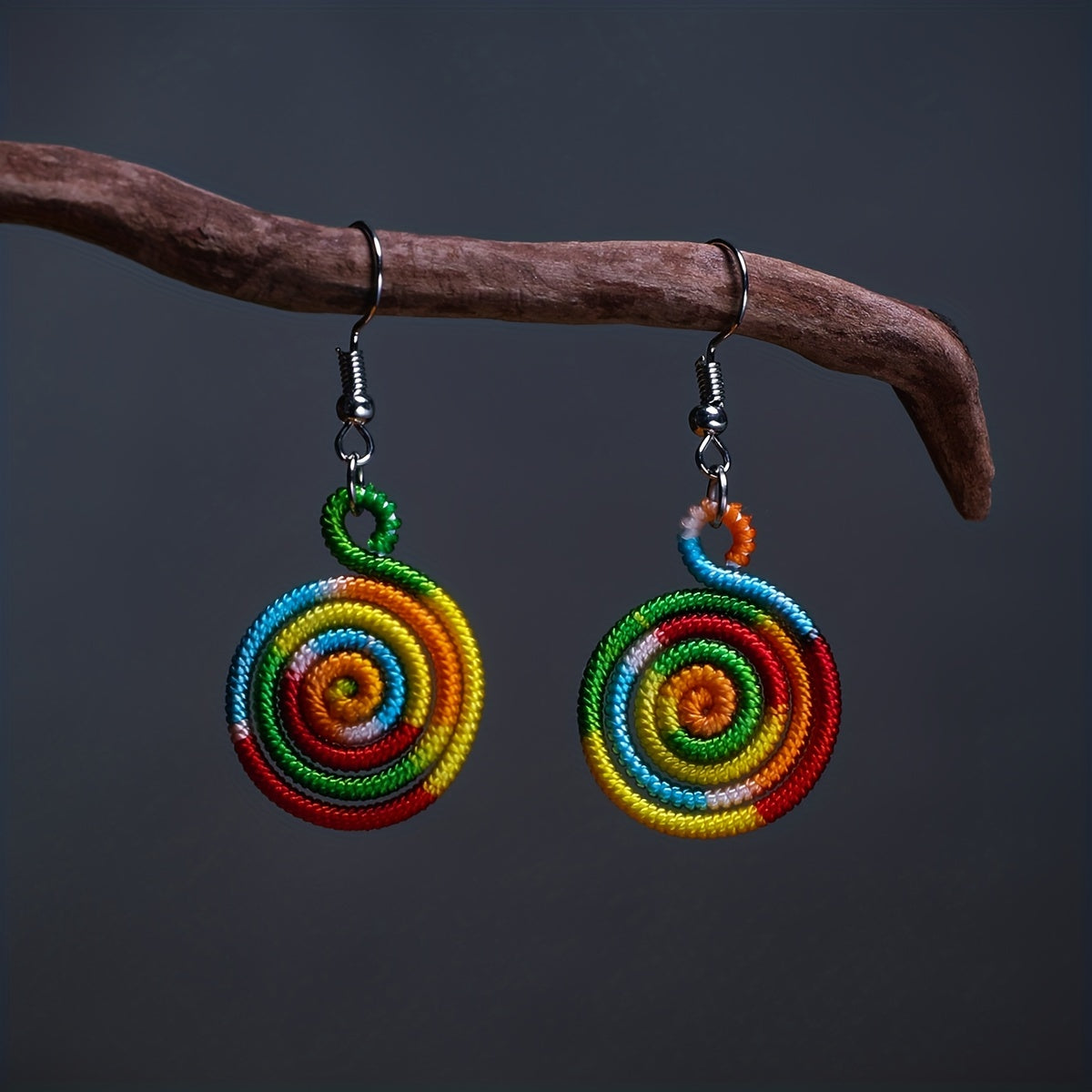 Vibrant Retro Ethnic Wire Wrap Dangle Earrings  Boho Chic Handmade Statement Jewelry
