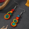 Rainbow Vibrant Boho Eco Chic Handmade Dangle Earrings  Multicolor FourLayer Retro Swirl Design