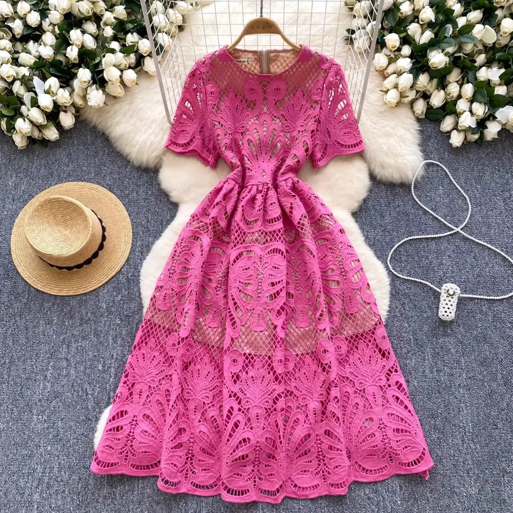 Quality Boho Embroidery White Lace Evening Wedding Dress Women Formal Occasions Short Sleeve Midi Vestidos Party Long
