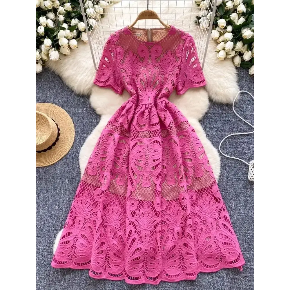 Quality Boho Embroidery White Lace Evening Wedding Dress Women Formal Occasions Short Sleeve Midi Vestidos Party Long