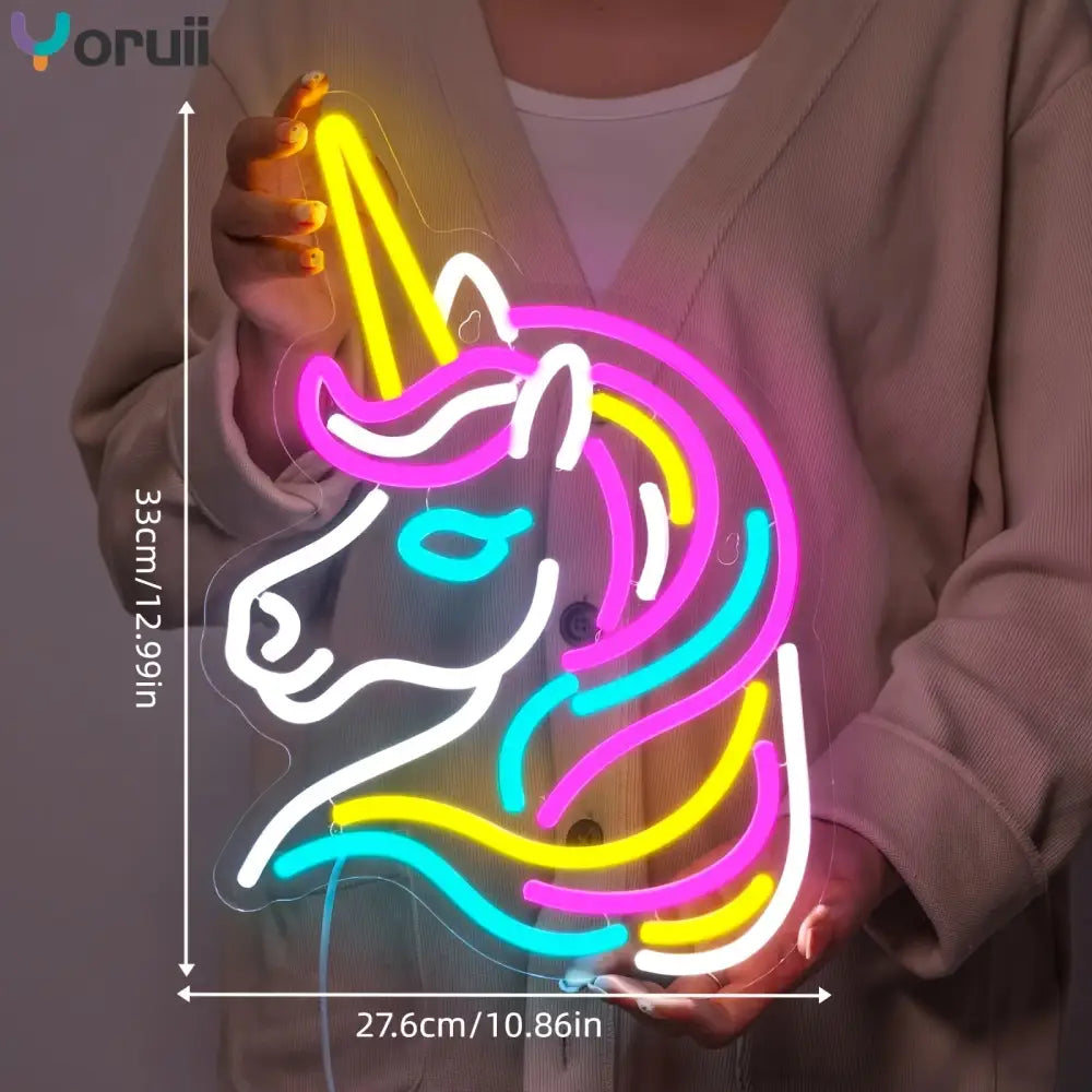 Rainbow Unicorn Horse Neon Sign - Dimmable Multicolored USB Powered Wall Decor with Switch Control for Bedroom Party &