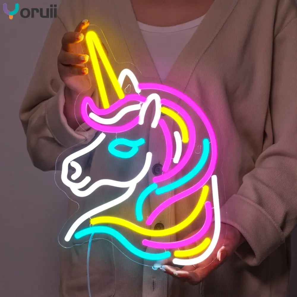 Rainbow Unicorn Horse Neon Sign - Dimmable Multicolored USB Powered Wall Decor with Switch Control for Bedroom Party &
