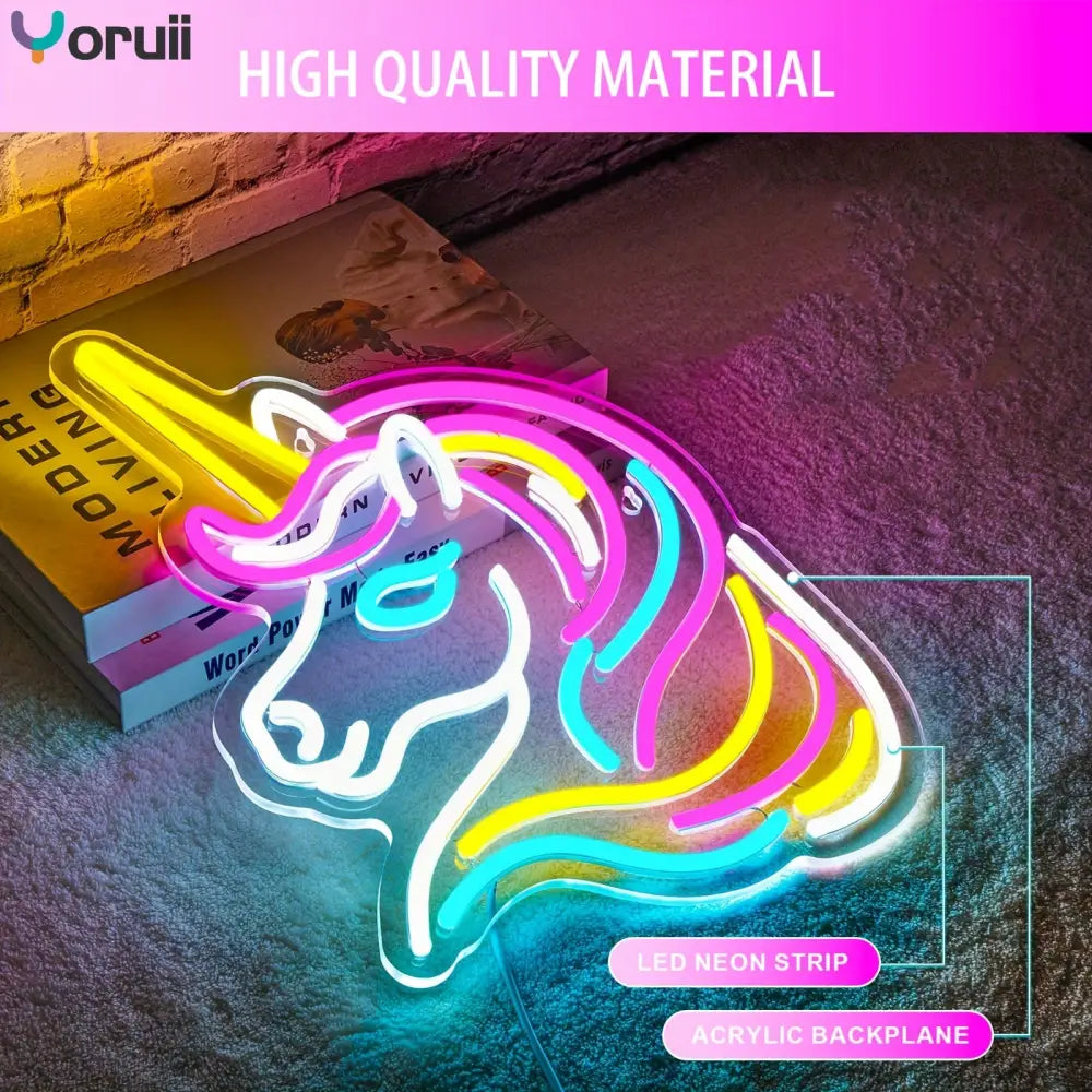 Rainbow Unicorn Horse Neon Sign - Dimmable Multicolored USB Powered Wall Decor with Switch Control for Bedroom Party &