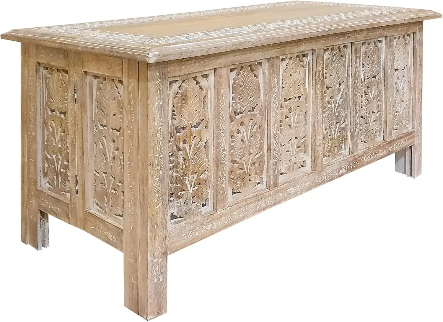 Rectangular Boho Wooden Coffee Table – Hand-Carved Vintage Modern Side Table for Living Room - United States - Coffee